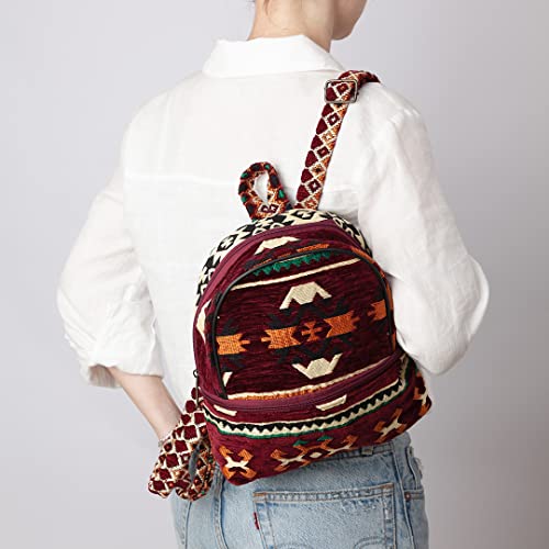 LEMOSE Fashion Backpack Purse for Women, Vintage Boho-Hippie Shoulder Daypack, Small Casual Bag, Ethnic Turkish Pattern Embroidered Chenille Woven Backpacks, Stylish Design Cute Travel Bags