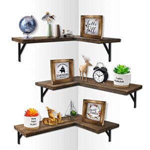micovay corner wall floating shelf set of 3, rustic wood wall storage organizer shelves wall mounted for bedroom, living room, bathroom, kitchen, office, farmhouse