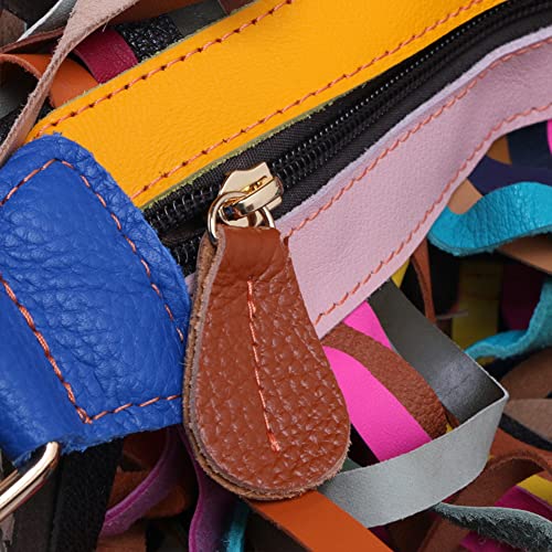 Segater Women Multicolour Hobo Bag Sheepskin Random Patchwork Shoulder Bag Colorful Tassels Handbag Purses