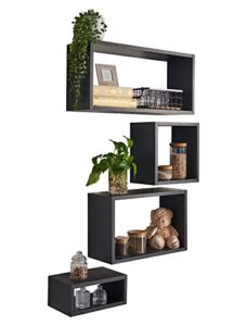 kaboon wall mount shelf set of 4, black shelves for space discovery home and commercial use, large size shelves set, black