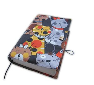 fabric book sleeve cover, washable novel protector – cats design, padded book protector for adult, planner book case, hard books covers for paperback 5.5 x 8.2 x 1.6 (cats)