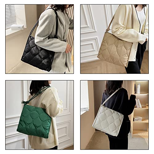 Oichy Puffer Shoulder Bag for Women Quilted Puffy Handbag Lightweight Padded Tote Bag Ladies Casual Purses Bucket Bag