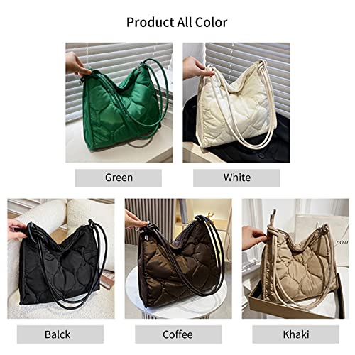 Oichy Puffer Shoulder Bag for Women Quilted Puffy Handbag Lightweight Padded Tote Bag Ladies Casual Purses Bucket Bag