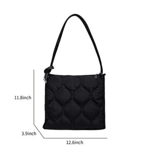 Oichy Puffer Shoulder Bag for Women Quilted Puffy Handbag Lightweight Padded Tote Bag Ladies Casual Purses Bucket Bag