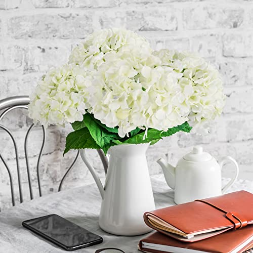 JPSOR 30pcs Artificial Hydrangea Silk Flower Heads with Stems, Fake Flowers for Wedding Centerpiece Home Garden Party Decoration (White)