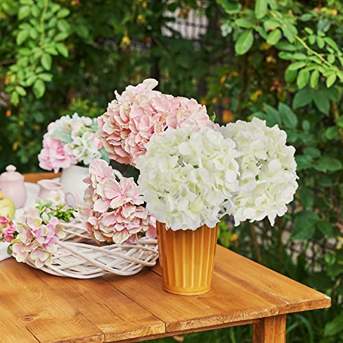 JPSOR 30pcs Artificial Hydrangea Silk Flower Heads with Stems, Fake Flowers for Wedding Centerpiece Home Garden Party Decoration (White)