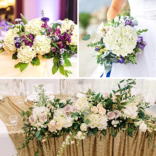 JPSOR 30pcs Artificial Hydrangea Silk Flower Heads with Stems, Fake Flowers for Wedding Centerpiece Home Garden Party Decoration (White)