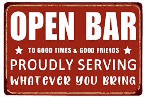 zufeng vintage man cave signs cheers metal tin sign wall decor accessories for home bar pub backyard 8”x12” – proudly serving whatever you bring (red)