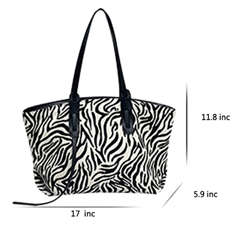 Tote Bag for Women Zebra Pattern Shoulder Bag Hobos Purse +++ Large Satchel Handbag for Working Travel Shopping (White)