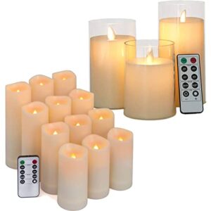 Aignis Waterproof Flameless Candles 12pcs & Flameless Candles Flickering Battery Operated Candles 3pcs