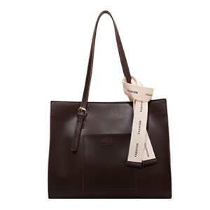 big capacity vintage vegan leather tote for women fashion casual retro shoulder bag handle bag work bag (dark brown)
