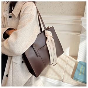 Big Capacity Vintage Vegan Leather Tote for Women Fashion Casual Retro Shoulder Bag Handle Bag Work Bag (Dark brown)