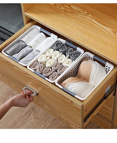 Whale Pocket 6 PCS Plastic Storage Basket, Slim White Organizer Tote Bin Shelf Baskets for Closet Organization, De-Clutter, Toys, Cleaning Products, Accessories(11.8 x 8.5x 3.4in)