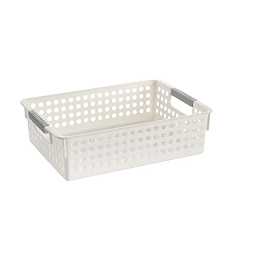 Whale Pocket 6 PCS Plastic Storage Basket, Slim White Organizer Tote Bin Shelf Baskets for Closet Organization, De-Clutter, Toys, Cleaning Products, Accessories(11.8 x 8.5x 3.4in)