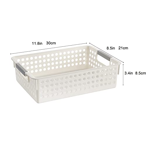 Whale Pocket 6 PCS Plastic Storage Basket, Slim White Organizer Tote Bin Shelf Baskets for Closet Organization, De-Clutter, Toys, Cleaning Products, Accessories(11.8 x 8.5x 3.4in)