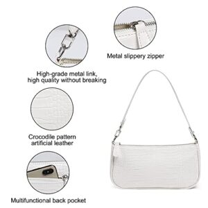Retro Classic Clutch Bag for Women, Crocodile Leather Underarm Bag Small Purse with Ribbon, Zipper Closure, #2 White