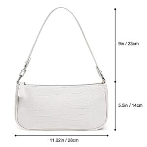 Retro Classic Clutch Bag for Women, Crocodile Leather Underarm Bag Small Purse with Ribbon, Zipper Closure, #2 White