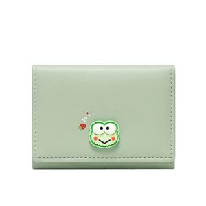 yajama women wallet small leather cute dinosaur cat rabbit trifold girls credit card case holder organizer with id window (green frog)