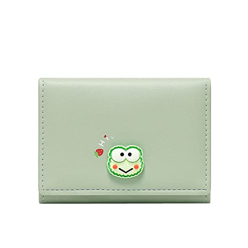 YaJaMa Women Wallet Small Leather Cute Dinosaur Cat Rabbit Trifold Girls Credit Card Case Holder Organizer with ID Window (Green Frog)