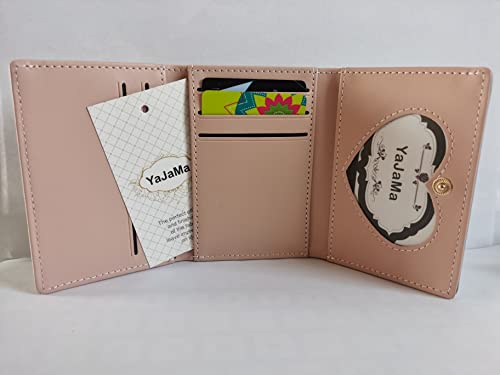 YaJaMa Women Wallet Small Leather Cute Dinosaur Cat Rabbit Trifold Girls Credit Card Case Holder Organizer with ID Window (Green Frog)