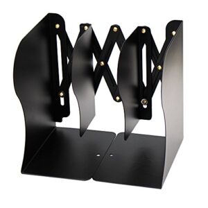 md trade bookends metal iron adjustable books holder stand desk heavy duty nonskid bookend, black