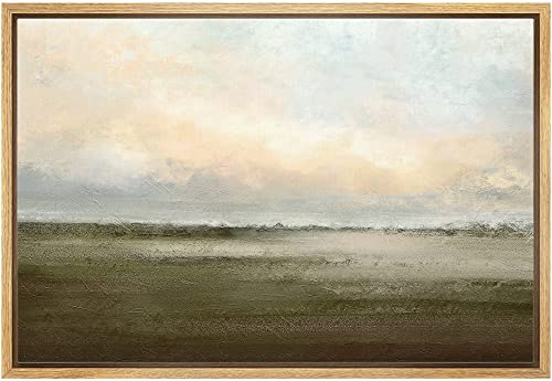 wall26 Framed Canvas Print Wall Art Watercolor Dusk Sky Over Green Field Nature Wilderness Illustrations Modern Rustic Relax/Calm Cool for Living Room, Bedroom, Office - 24x36 Natural