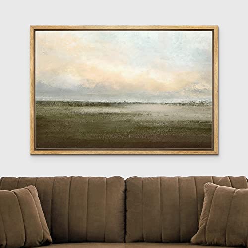 wall26 Framed Canvas Print Wall Art Watercolor Dusk Sky Over Green Field Nature Wilderness Illustrations Modern Rustic Relax/Calm Cool for Living Room, Bedroom, Office - 24x36 Natural