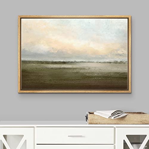 wall26 Framed Canvas Print Wall Art Watercolor Dusk Sky Over Green Field Nature Wilderness Illustrations Modern Rustic Relax/Calm Cool for Living Room, Bedroom, Office - 24x36 Natural