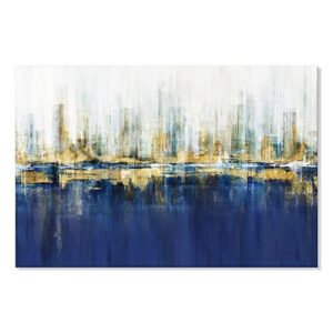 7fisionart abstract wall art indigo blue canvas paintings gold cityscape modern skyline large size picture artwork framed for living room bedroom home office wall decor 36″x24″