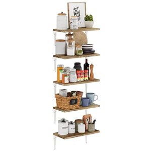 Wallniture Arras Floating Shelves for Wall Kitchen Organization Living Room Wall Bookshelves Bathroom Storage Shelves Office Decor 17"x8" Set of 5, Burnt Finish White Bracket