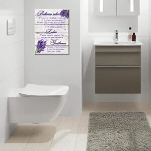 Ladies and gentlemen Bathroom Rules canvas Wall Decor, Lavender purple theme Bathroom Decor Wall Art,Farmhouse Toilet Wall Decor,Rustic Bathroom Funny Rules Prints Signs Framed 12"x15"