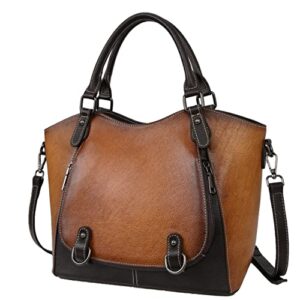 iswee retro leather stachel handbags top handle bags tote bag designer shoulder bag crossbody bags for women (dark brown)