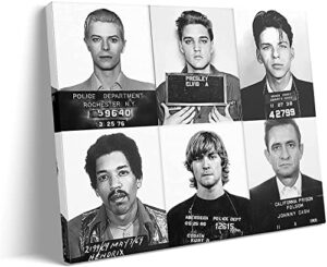 kurt cobain, elvis presley, jimi hendrix, david bowie, frank sinatra, johnny cash poster canvas framed, celebrity mugshot poster, mugshot wall art (16″x20″)