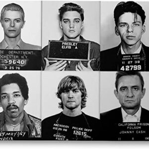 Kurt Cobain, Elvis Presley, Jimi Hendrix, David Bowie, Frank Sinatra, Johnny Cash Poster Canvas Framed, Celebrity Mugshot Poster, Mugshot Wall Art (16"x20")