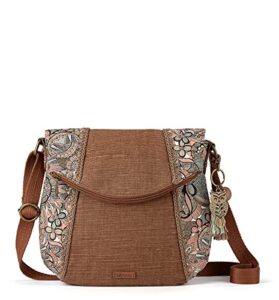 sakroots foldover crossbody bag in cotton canvas, multifunctional purse with adjustable strap & zipper pockets, sienna spirit desert