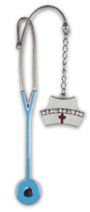 nurse bookmark – enameled stethoscope with jeweled and enameled hat charm – nurses day gift – nurse appreciation