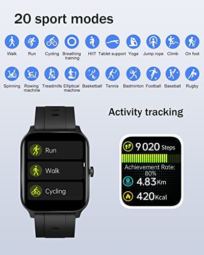 Smart Watch Compatible with iPhone Android Phones 2022, 1.7 inch Watches for Men Women IP68 Waterproof Fitness Tracker with Blood Oxygen/Heart Rate Monitor Sleep Steps Tracker DIY Watch Faces Black