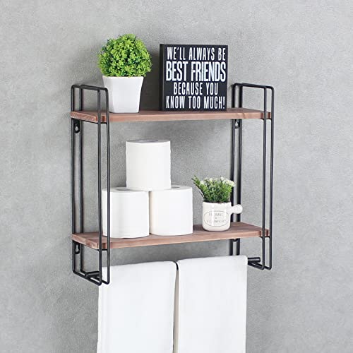 Industrial Pipe Shelving,Iron Shelves Industrial Bathroom Shelves with Towel bar,16.9in Rustic Metal Pipe Floating Shelves Pipe Wall Shelf,2 Tier Industrial Shelf Wall Mounted,Retro Black