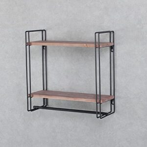 Industrial Pipe Shelving,Iron Shelves Industrial Bathroom Shelves with Towel bar,16.9in Rustic Metal Pipe Floating Shelves Pipe Wall Shelf,2 Tier Industrial Shelf Wall Mounted,Retro Black