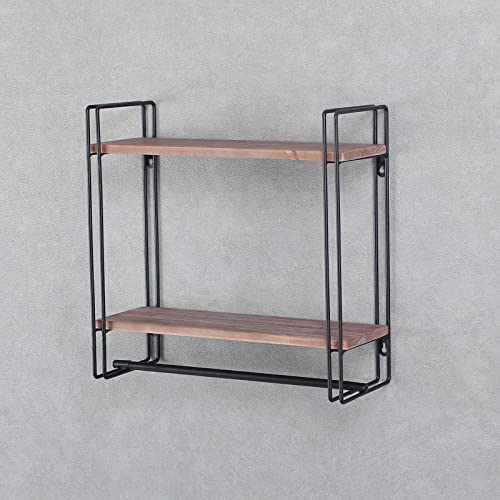 Industrial Pipe Shelving,Iron Shelves Industrial Bathroom Shelves with Towel bar,16.9in Rustic Metal Pipe Floating Shelves Pipe Wall Shelf,2 Tier Industrial Shelf Wall Mounted,Retro Black