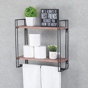 Industrial Pipe Shelving,Iron Shelves Industrial Bathroom Shelves with Towel bar,16.9in Rustic Metal Pipe Floating Shelves Pipe Wall Shelf,2 Tier Industrial Shelf Wall Mounted,Retro Black
