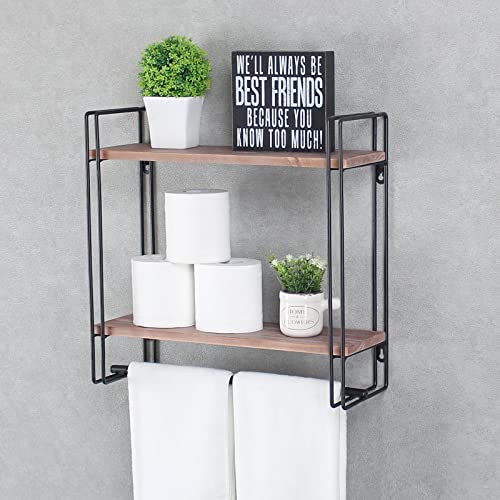 Industrial Pipe Shelving,Iron Shelves Industrial Bathroom Shelves with Towel bar,16.9in Rustic Metal Pipe Floating Shelves Pipe Wall Shelf,2 Tier Industrial Shelf Wall Mounted,Retro Black