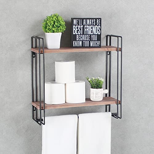 Industrial Pipe Shelving,Iron Shelves Industrial Bathroom Shelves with Towel bar,16.9in Rustic Metal Pipe Floating Shelves Pipe Wall Shelf,2 Tier Industrial Shelf Wall Mounted,Retro Black