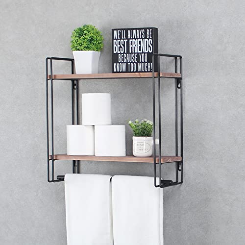 Industrial Pipe Shelving,Iron Shelves Industrial Bathroom Shelves with Towel bar,16.9in Rustic Metal Pipe Floating Shelves Pipe Wall Shelf,2 Tier Industrial Shelf Wall Mounted,Retro Black