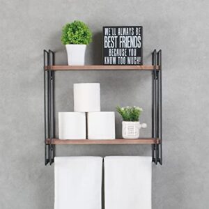 Industrial Pipe Shelving,Iron Shelves Industrial Bathroom Shelves with Towel bar,16.9in Rustic Metal Pipe Floating Shelves Pipe Wall Shelf,2 Tier Industrial Shelf Wall Mounted,Retro Black