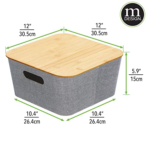 mDesign Fabric Basket with Lid - Stacking Decorative Storage Bin Box with Bamboo Lid Cover for Closet, Bedroom, Living Room or Office - Holds Clothing, Linens, and Accessories, 4 Pack, Navy Blue