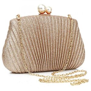 Women Clutch Evening Bags Purses and Handbags Classic Silver Clutch Shoulder Bag with Shoulder Chain (Champagne)