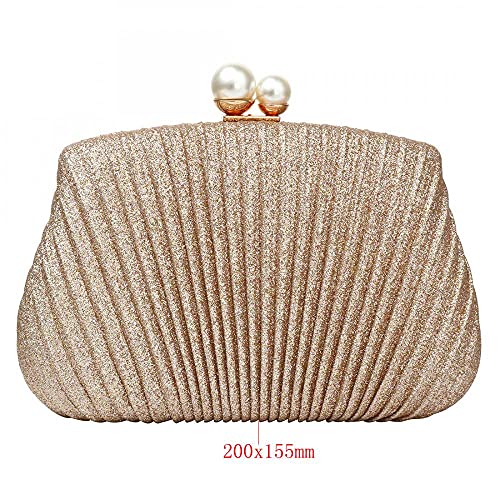 Women Clutch Evening Bags Purses and Handbags Classic Silver Clutch Shoulder Bag with Shoulder Chain (Champagne)