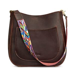 s-zone women genuine leather hobo bag crossbody bucket purse vintage shoulder handbag with woven strap