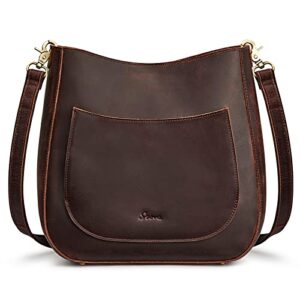 S-ZONE Women Genuine Leather Hobo Bag Crossbody Bucket Purse Vintage Shoulder Handbag with Woven Strap